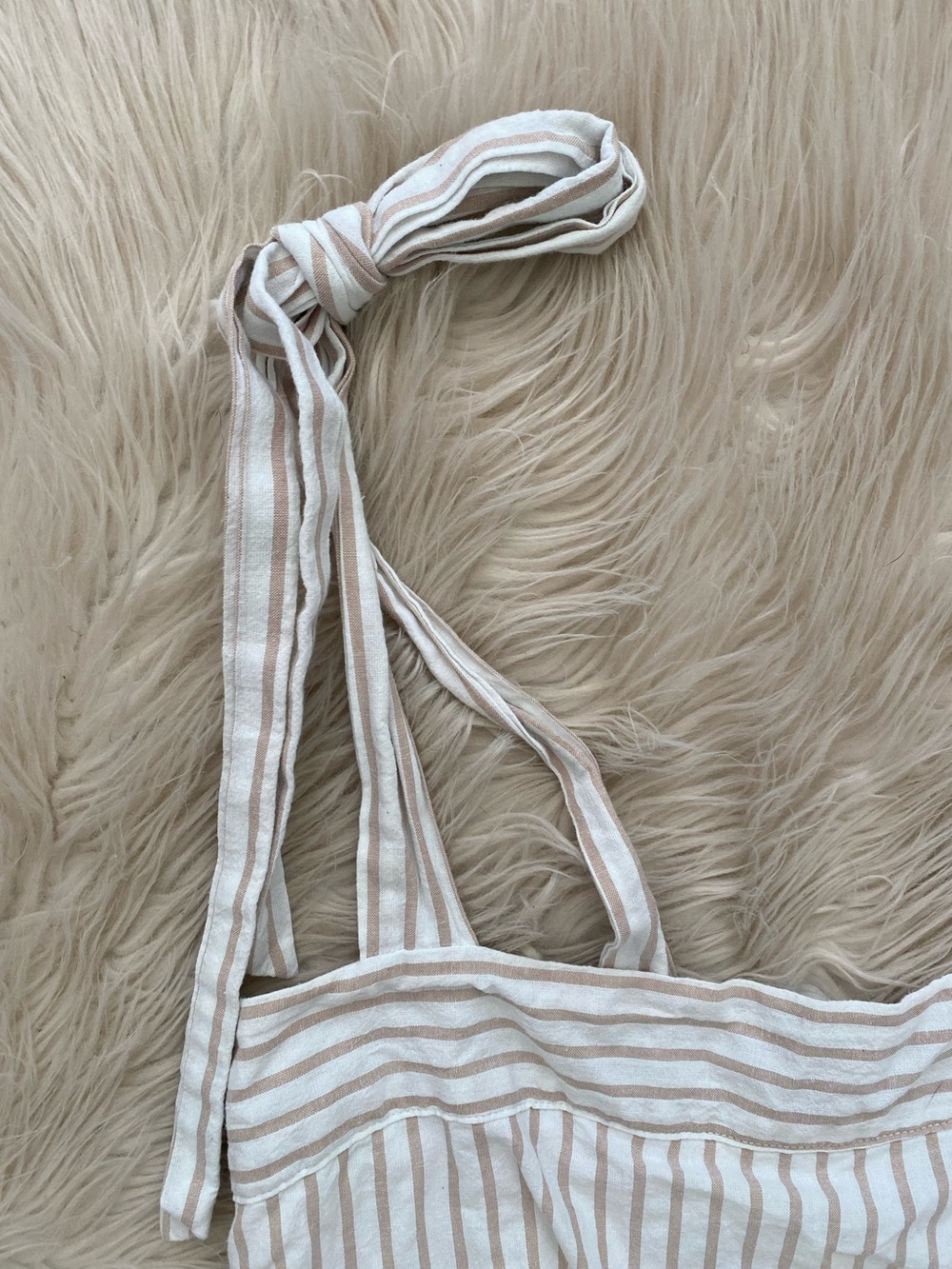 Lucca White Tan Striped Tiered Sleeveless Maxi Dress Cottagecore Vacation M - Picture 5 of 12